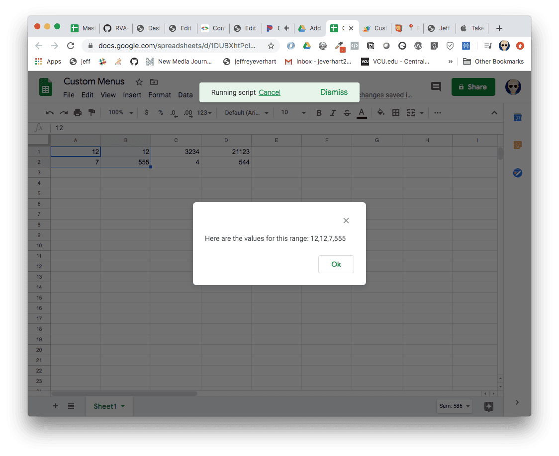 an image of our custom menu creating an alert with range values