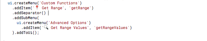 an image of a function that includes emoji in string parameters, it is the same code as contained in the written onOpen example above