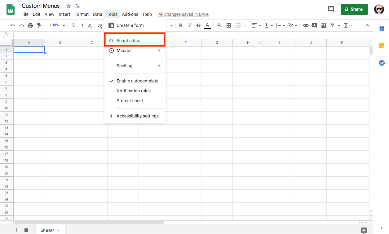 screenshot of script editor menu