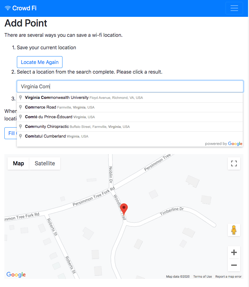 a screenshot of an application using Google Maps